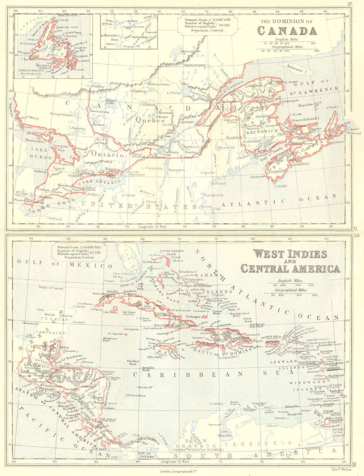 CANADA/WEST INDIES/CENTRAL AMERICA. Showing Canadian states. BUTLER 1888 map